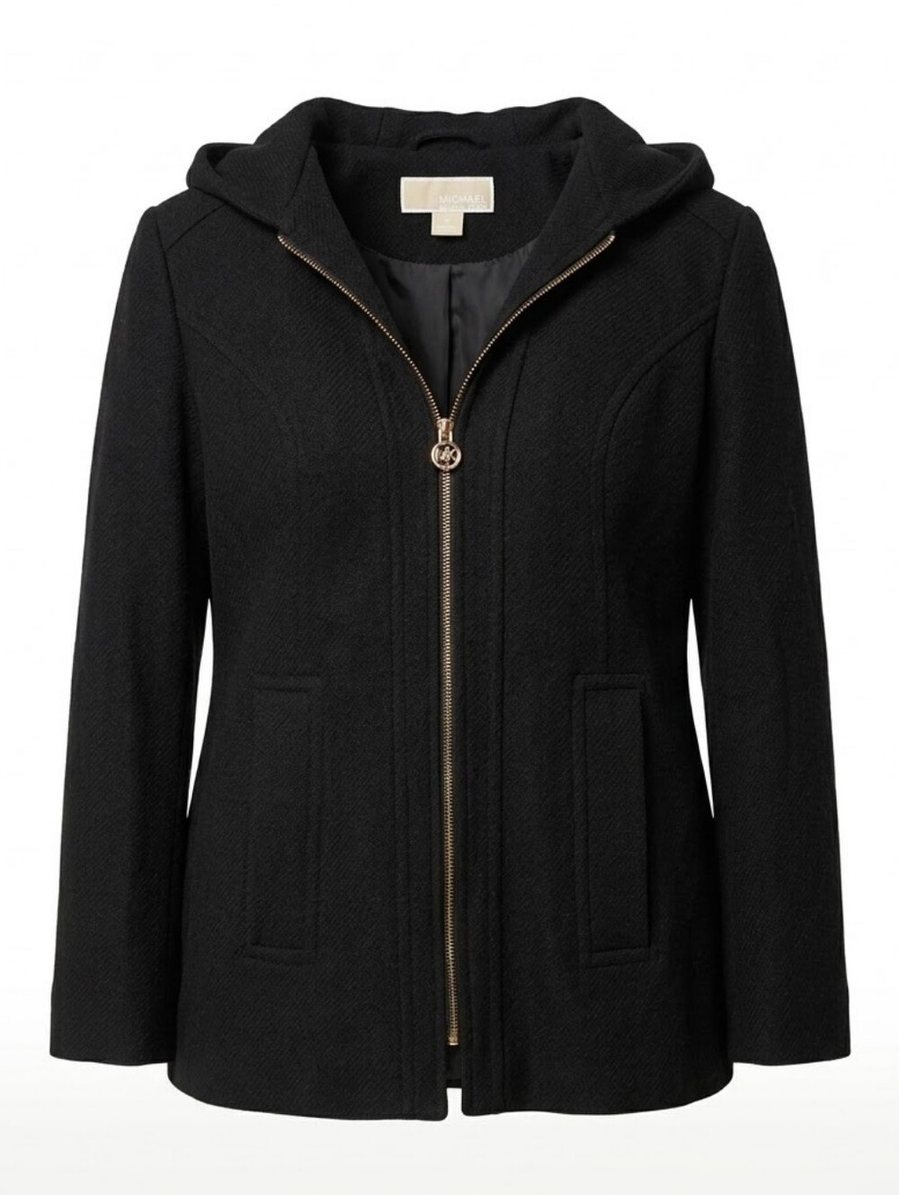 MICHAEL KORS Black Hooded Wool Blend Peacoat Size Medium